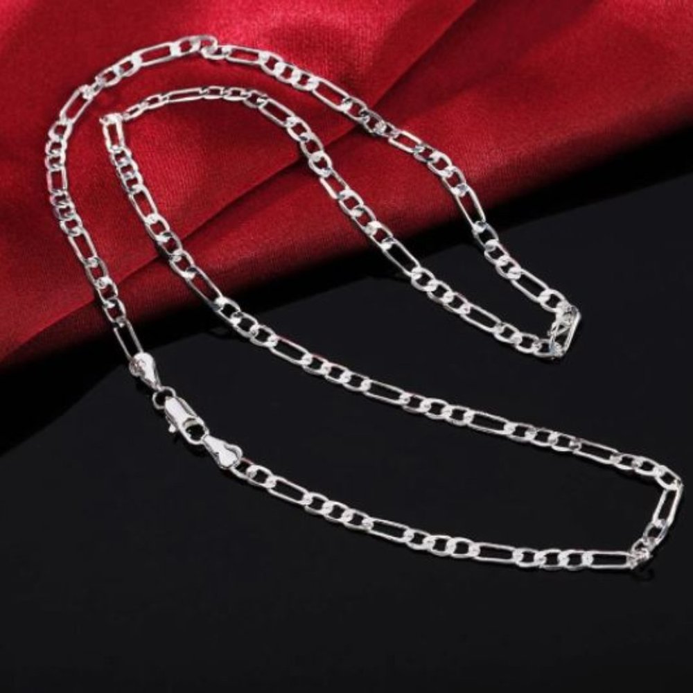 925 Sterling Silver Flat Chain Link Necklace - Picture 1 of 4